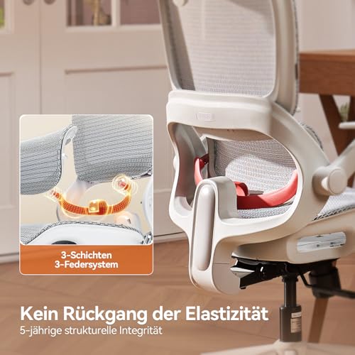 SIHOO B100 Bürostuhl Ergonomisch, Schreibtischstuhl mit 4D Dynamischer Lordosenstütze, Computertischstuhl mit Breiter Kopfstütze, Klappbare Armlehnen, 90-135° Neigbar, Weiß