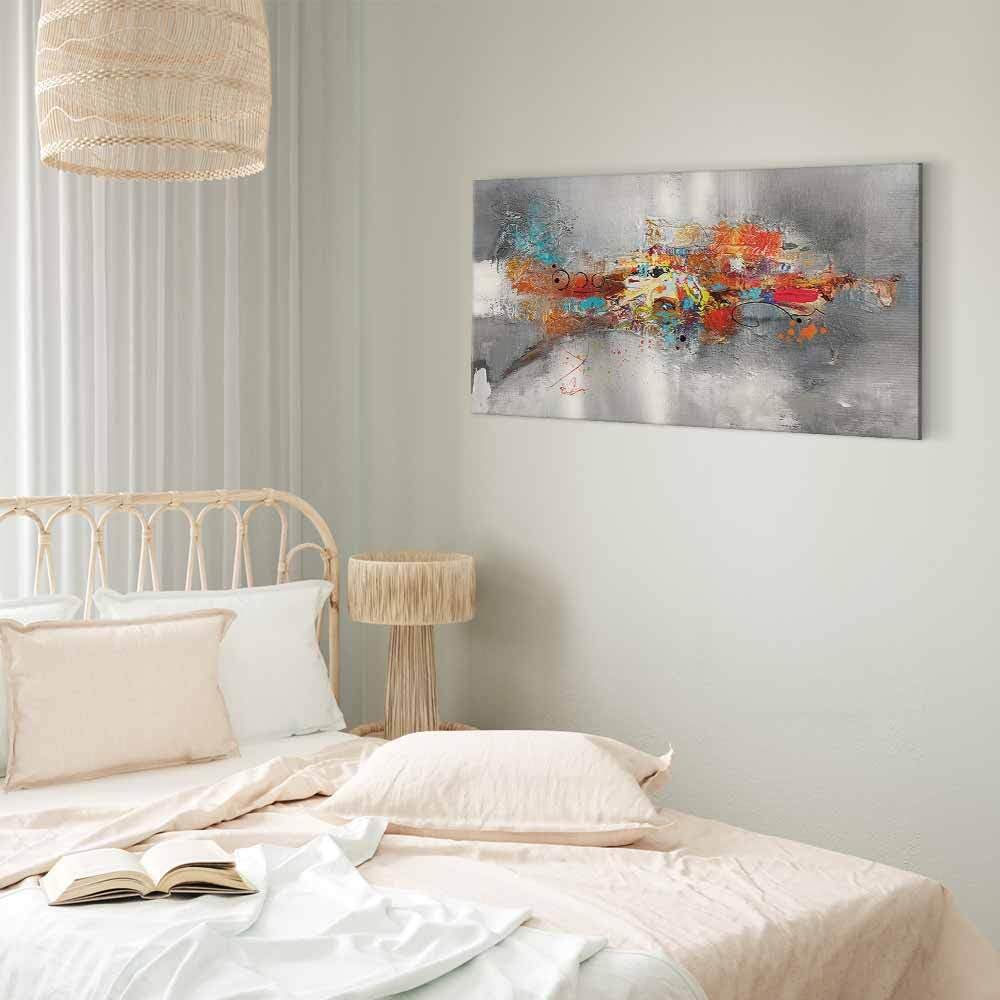 decomonkey Wandbilder Abstrakt 140x70 cm 1 Teilig Leinwandbilder Kunstdruck | Strukturleinwand, Holzkeilrahmen, Bild auf Leinwand, Wanddeko, Wohnzimmer, Wanddekoration, Kunst, Modern, Textur, Grau, Bunt