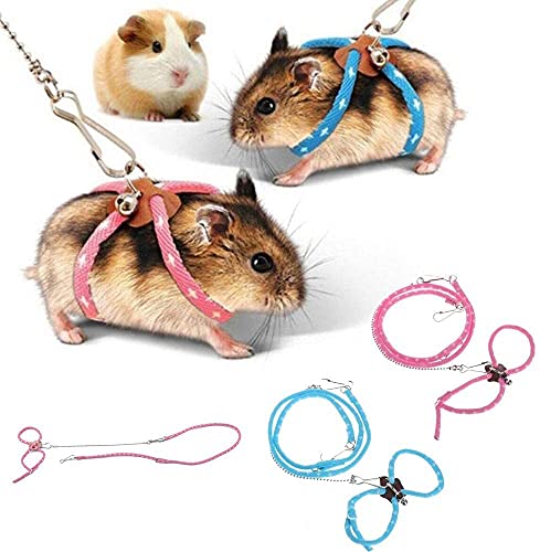 Image of Small Animal Harness Leash, Squirrel Traction Rope Adjustable Hamster Harness Lightweight for Sugar Glider Squirrel Hedgehog(Pink)