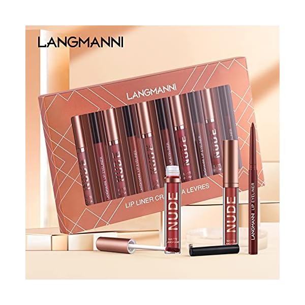 Lip Liner and Lipstick Makeup Set 6 Velvety Matte Liquid Lipsticks + 6 Matching Smooth Lip Liner,Waterproof Long Lasting Matte Lipstick Gift Set for Daily/Travel/Party/Wor