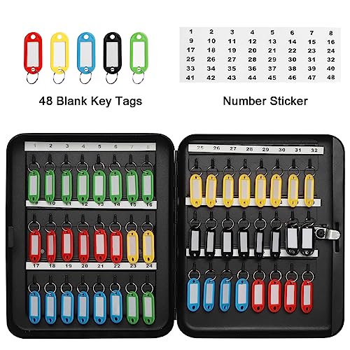 Image of Decaller 48 Key Storage Lock Box with Code, Wall Mount Metal Security Key Cabinet with Combination Lock, 11.81 inch x 9.45 inch x 2.95 inch, Black