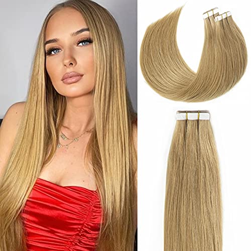 Lacer Remy Human Hair Tape in Extensions #12 Dark Dirty Blonde Color 18 Inch Skin Weft Real Virgin Human Hair Extensions