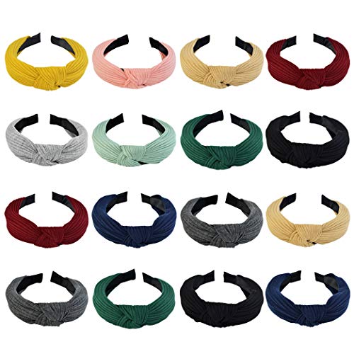 obmwang 16 Pieces Wide Plain Headbands Knot Turban Headbands Fashion Elastic Hair Accessories for Women and Girls, 10 Colors