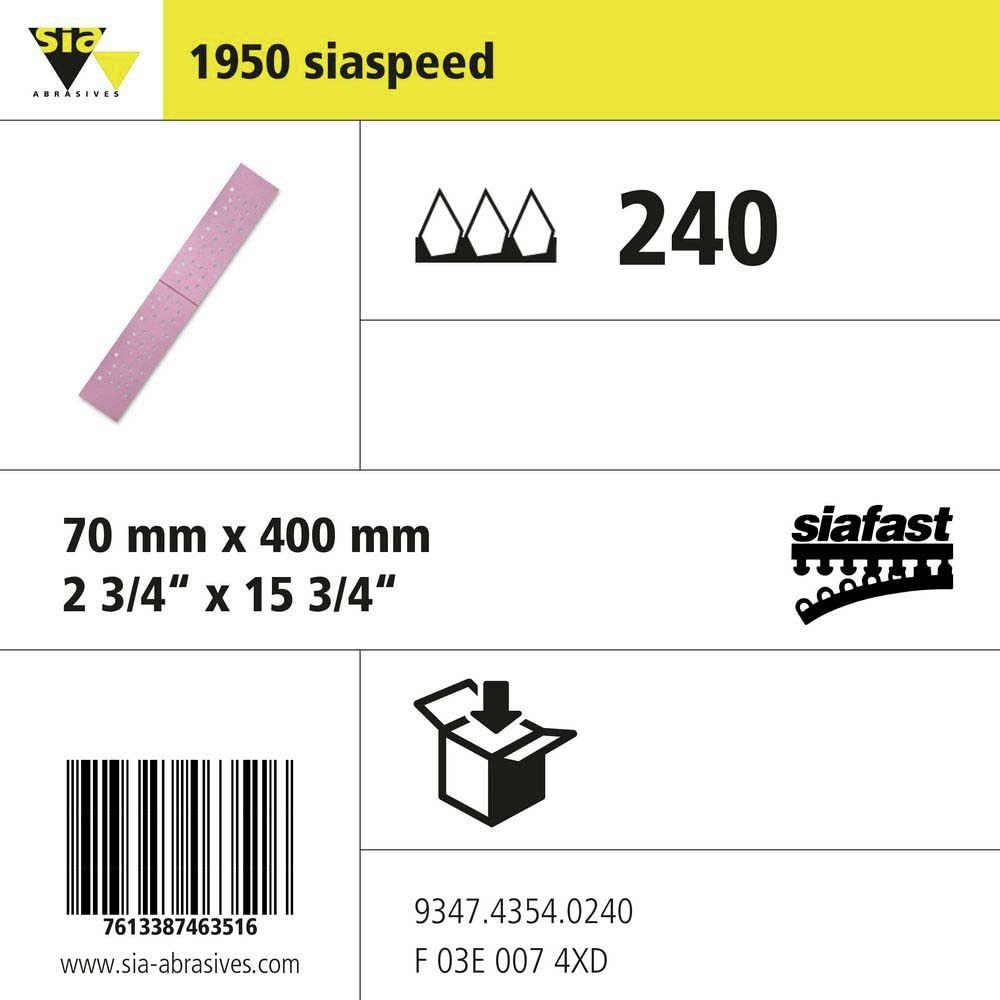 sia Abrasives 9347.4354.0240 Siaspeed Siafast Series 1950 - Striscia di carta, 66 fori, perforata, 400 x 70 mm, grana 240