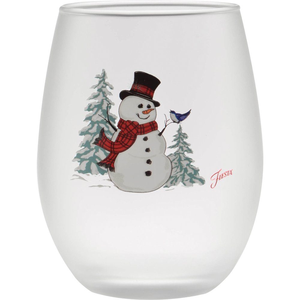 Officially Licensed Fiesta Snowman Frosted Glass Set of 4 (Stemless, 15-Ounce)