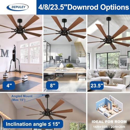 Image of Depuley Ceiling Fan Without Light: 72 Inch Big Indoor Outdoor Fan with Remote APP Control - Large Farmhouse Walnut Ceiling Fan no Light 8 Blade Reversible Quiet DC Motor Memory Function Timer