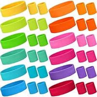 Bememo 36 Pcs Neon Sweatbands Set for Kids Bulk Sports Headband Wristband Set Cotton Terry Basketball Tennis for Students Youth 80s 90s Halloween Costumes Cosplay Glow Party(Multicolor)