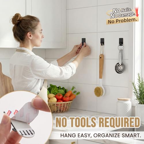 Image of TAILI Hooks for Hanging 10 Metal Sticky Hooks and 14 Adhesive Strips Black | Stainless Steel Hooks for Painted Wall, No Damage Small Adhesive Hooks, Removable & Reusable for Kitchen, Home Storage