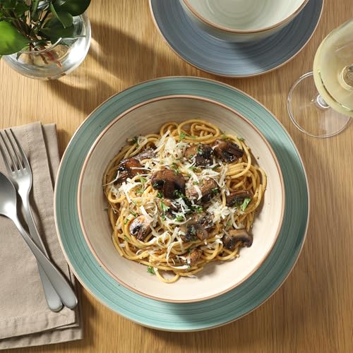 Image of Gibson Home Stonebury 16 Piece Plates and Bowls Assorted Color Dishes - Handpainted Stoneware Dinnerware Set - Service for 4