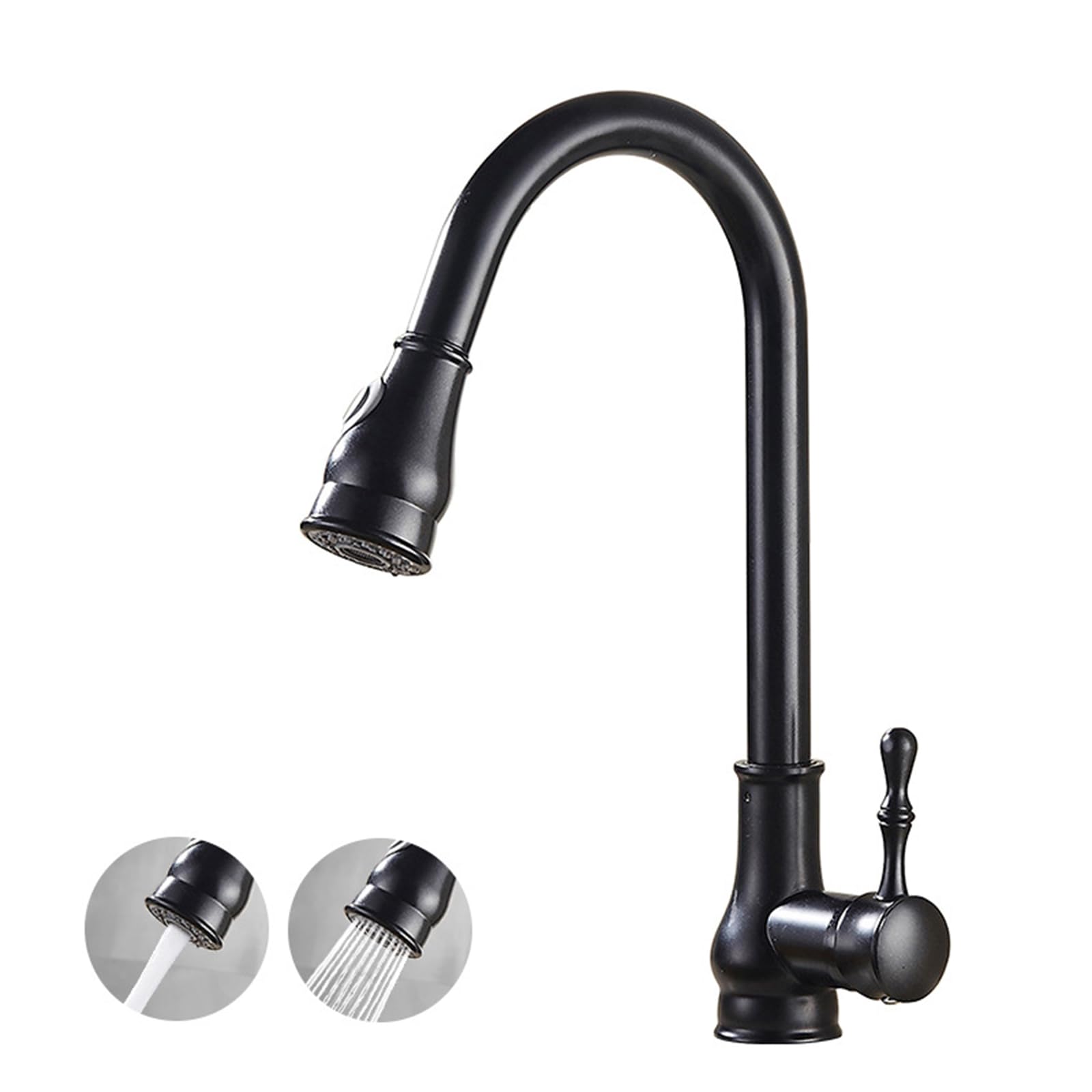 ZYCHSJXA Vintage Pull-Down Kitchen Faucet Retractable Brass Mixer Tap Rotatable Black Sink with Sprayer - Elegant & Functional Design