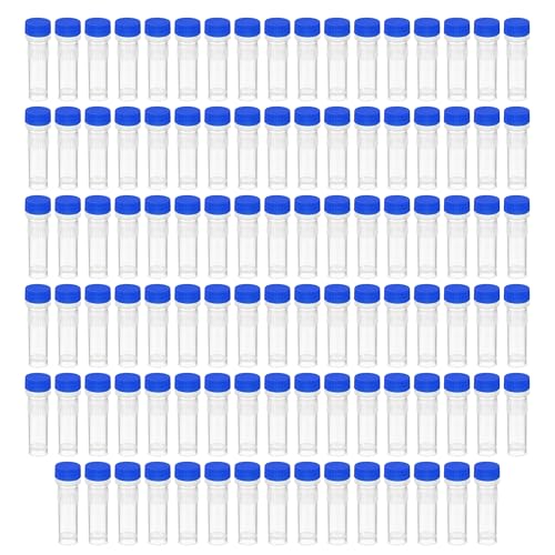 HUAZIZ 100 Piezas 1,5ml Plástico Tubos de Ensayo, Tubo criogénico, Contenedor de Muestra, Tubo de Congelación de Laboratorio, Vial de Plástico con Tapa de azul Sellado de Tornillo para Laboratorio