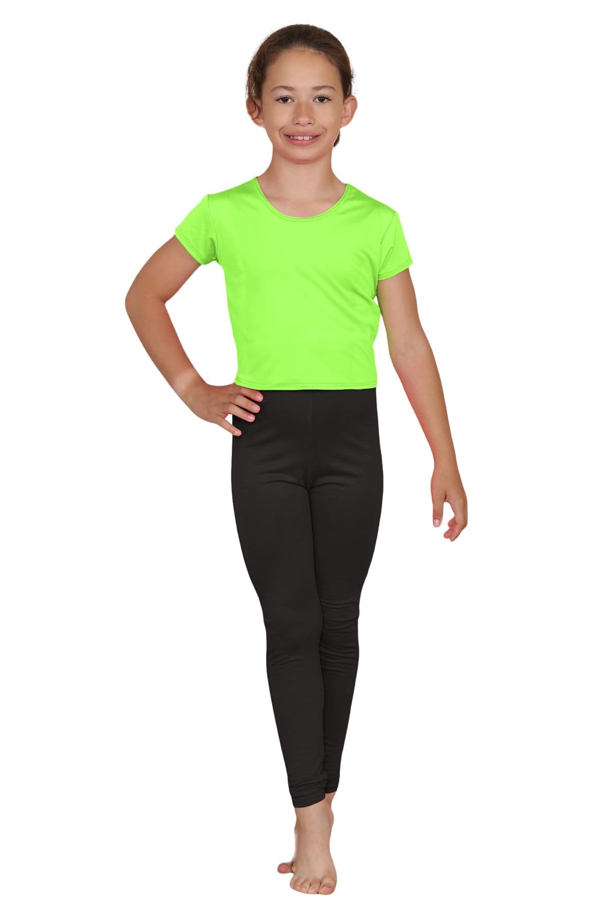 Janisramone Camisetas casuales de manga corta de microfibra para niños para niñas, cuello redondo Camiseta lisa de verano para niños, correr, yoga, jugar, ropa activa, top corto elástico, 3-13