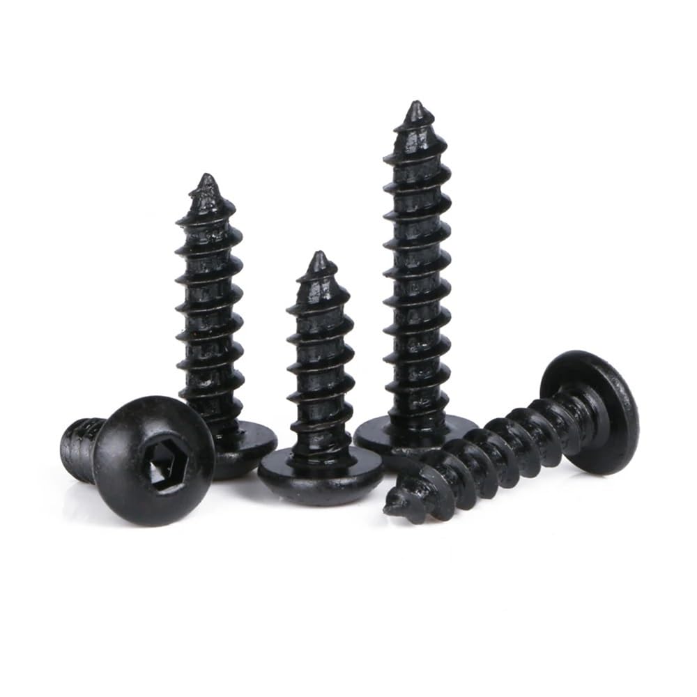 5/10/20pcs M3 M4 M5 M6 Black Round Pan Head Hex Hex Socket Self-Tapping Screw Button Head Tapping Wood Screw Metal Screws(Black Zinc,M3 x 6 (20pcs))