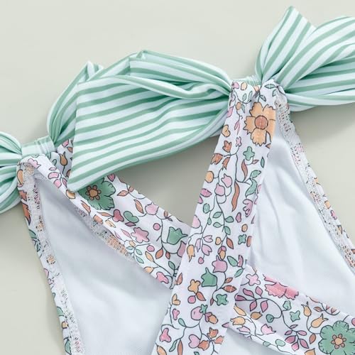 Image of Toddler Kids Girl One Piece Swimsuit Floral Sleeveless Backless Swimwear Bowknot Ruffled Bathing Suit Beachwear