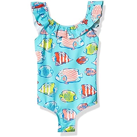 Hatley Girl's Blue Ruffle Swimsuit with Fishies Cover