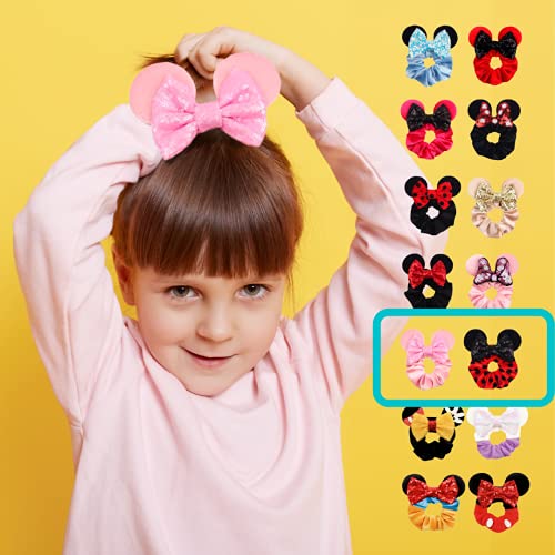 Mouse Ears Sequins Hair Bow, Princess Party Accessory, Velvet Scrunchies Fashion Hair Bands, 2pcs (E)