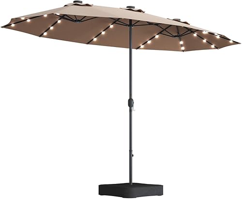 Miniatura 1 de Tangkula Sombrilla solar LED de doble cara de 15 pies con base, sombrilla doble para exteriores, sombrilla extra grande con 36 luces LED alimentadas