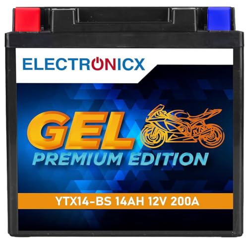 Electronicx GEL YTX14-BS Batteria Moto 12V 14Ah 200A – Starter affidabile per moto, scooter, quad, ATV – Compatta 151×87×145 mm, senza manutenzione, sigillata, anti-perdita, duratura
