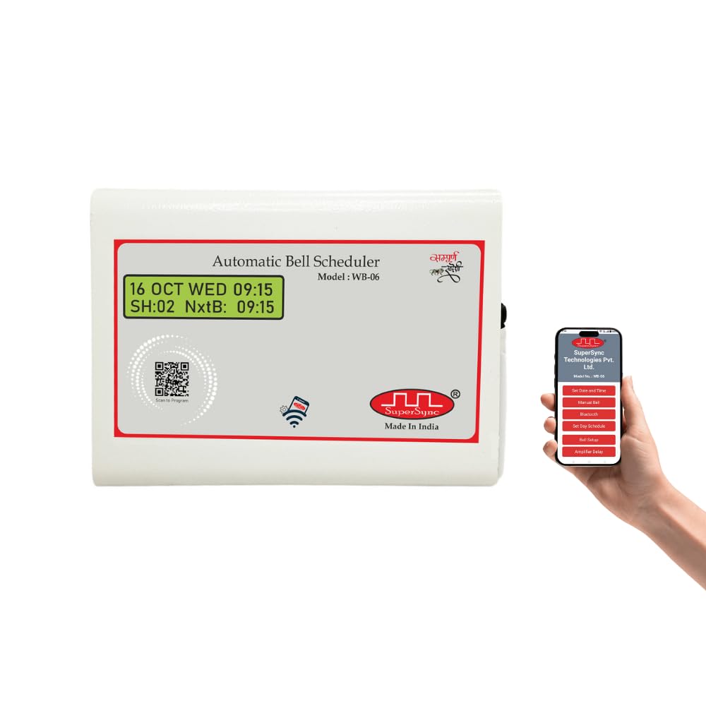 Automatic School Bell Timer - SuperSync WB-06 | Wi-Fi Programmable via Mobile/Laptop | Bluetooth Music Playback| MP3 Bell Sounds via microSD | 50 Bells/Day | 8 Schedules | 12-Month Warranty