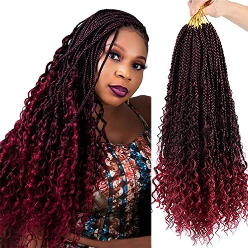 DIAMOND QUEEN Box Braids Crochet Hair Pre-looped Ombre Color Crochet Braids with Curly Ends Goddess Hair Braids Extensions for Black Women(T1B-BUG)