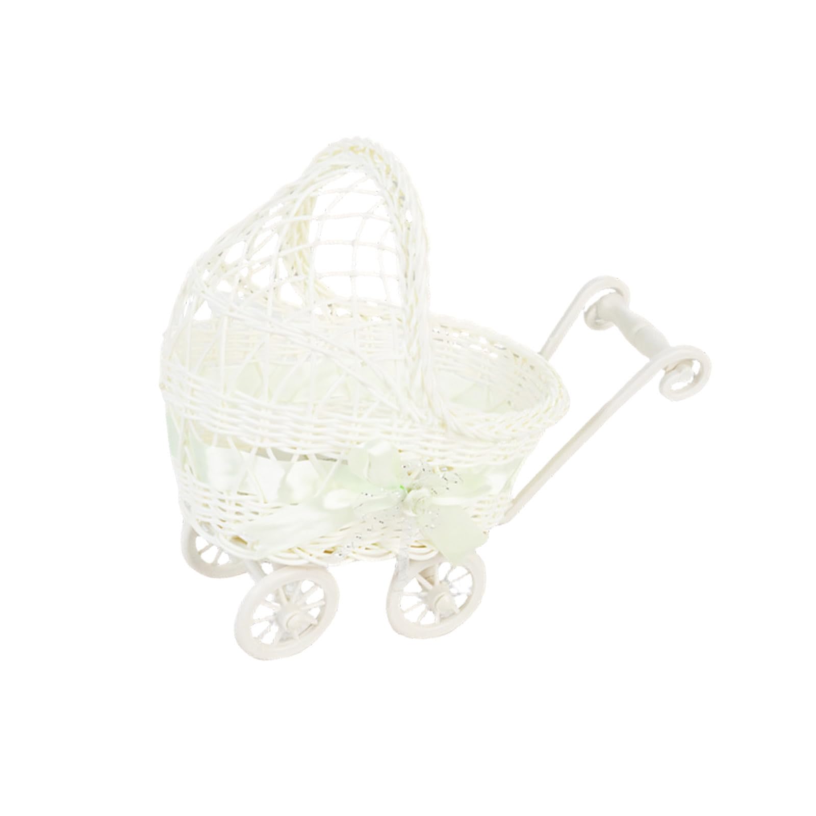 Zxfdsfdbnm Adorable Small Cart Imitation Rattan Handwoven Basket Plastics Tray for Organizing Snacks Toy and Stationery Items Movable Home Storage Bin