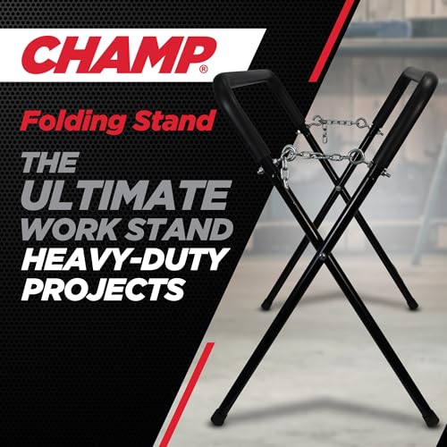 Image of Champ Heavy Duty Folding Stand, 1,000 lb Capacity, Portable Work Stand for Garage and Shop, Adjustable Height 32 inch-42 inch, Galvanized Steel, Skid-resistant, Foam Cushions, Lightweight Foldable Work Table