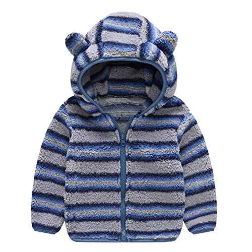 Kids Fleece Sweatshirt Jacket Long Sleeve Thick Warm Jacket Autumn Winter Outerwear (Dark Blue, 2-3 Years)