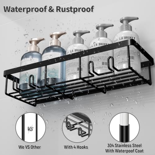 Image of Liuoud Shower Caddy 5 Pack XL-Size Adhesive Stainless Steel Organizer | XL Capacity, With Strong Adhesive, Rustproof, No Drilling Wall Mount Shelvs For Daily Bathroom Organization Decor Set, Black