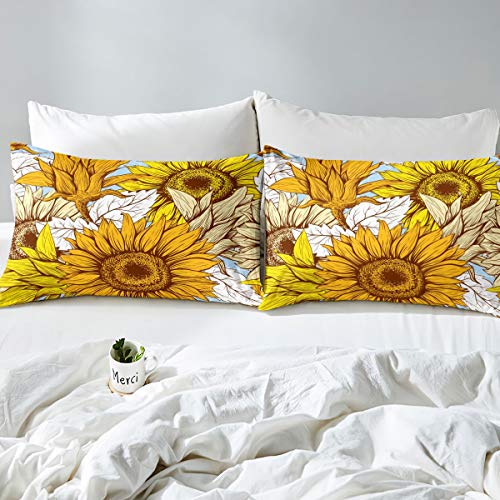 Homemissing Yellow Flowers Duvet Cover Sunflower Bedding Set For Kids Boys Girls Botanical Floral Comforter Cover Ultra Soft Blossom Flowers Bedding & Linen King Zipper - Image 3