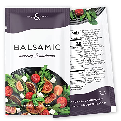Hall & Perry Low Calorie, Low Fat, Keto Friendly Salad Dressing - 12 Ready to Serve Pouches, 1 oz each - Balsamic