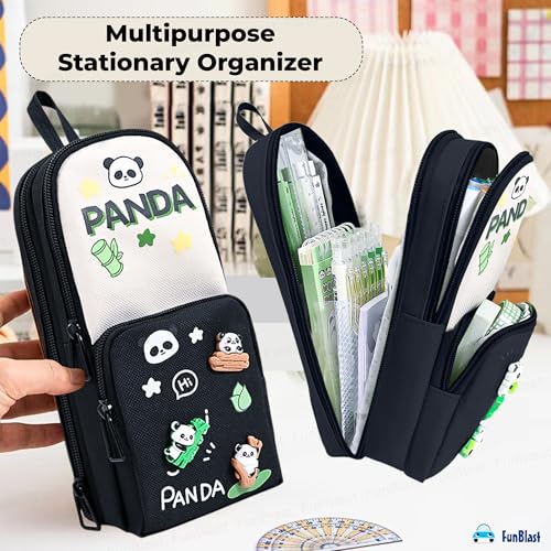 Image of FunBlast Pencil Pouch for Kids, Girls - Panda Large Capacity Multipurpose Stationery Zipper Pouch for Kids & Adults, Kawaii Aesthetic Pencil Case Organizer, Cute School Supply Bag