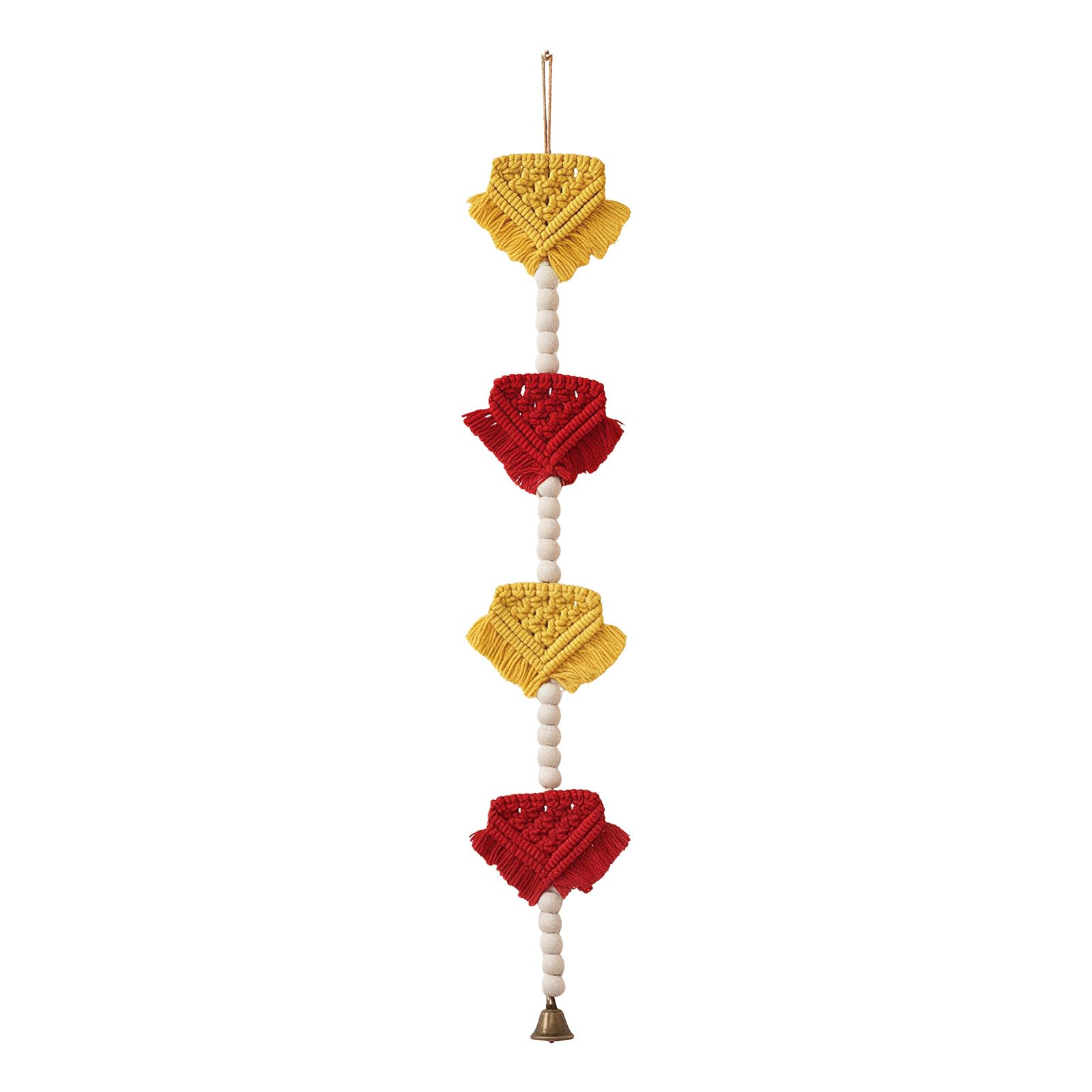 Woven Macrames Pennant Wall Hanging Pendant with Wooden Beads and Metal Bells for Kids Room and Nursery Decors Gift Kids Room Decors