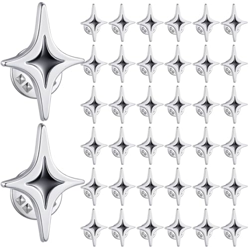 36 Pcs Silver Star Pin Brooch Badge Bulk Sparkle Stars Lapel Pins for Memorial Day Military Award Veterans Day for Backpacks Employee Student Recognition Gift Costume Decor