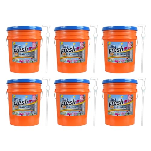 Ultra Fresh 6X Platinum 5 Gallon Laundry Detergent Liquid with Spring Fresh Fabric Softener and Pump for All Machine Types, Up to 640 Loads (6 Pack)