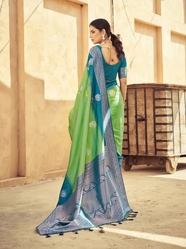Image of SWORNOF Women's Kanjivaram Soft Silk Banarasi Sarees With Unstiched Blouse Piece