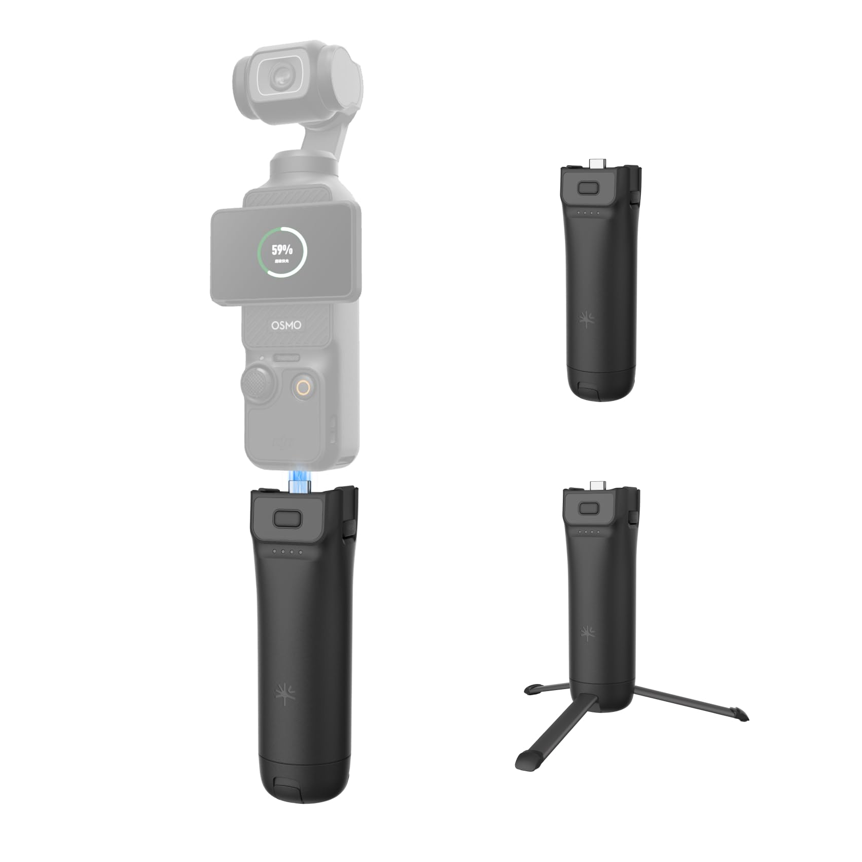 PGYTECH Akku Griff für DJI Osmo Pocket 3/Pocket 4/4P/Xtra Muse, Stativ | 4800mAh Batterie Kapazität, Type-C Ladeanschluss, Integriertes Stativ, 1/4 Gewinde unten, Ergonomischer Handgriff