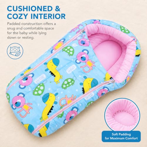 Image of Safe-O-Kid Baby Sleeping & Carry Nest (0-6 Months) | Cotton Fabric, Zipper Closure, Travel-Friendly Baby Bed, Foldable Bedding for Newborns, Blue