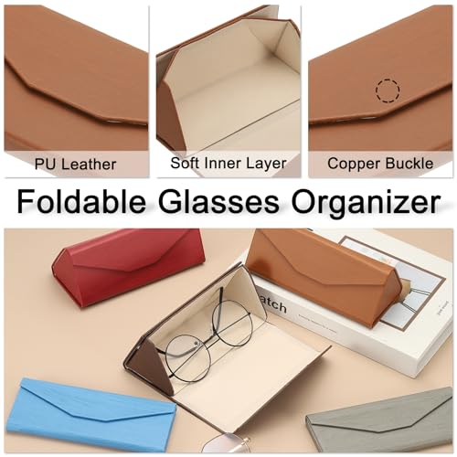 Image of PATIKIL Foldable Glasses Case, Triangle Magnetic Sunglasses Organizer Case PU Leather Eyeglass Case with Cloth for Glasses