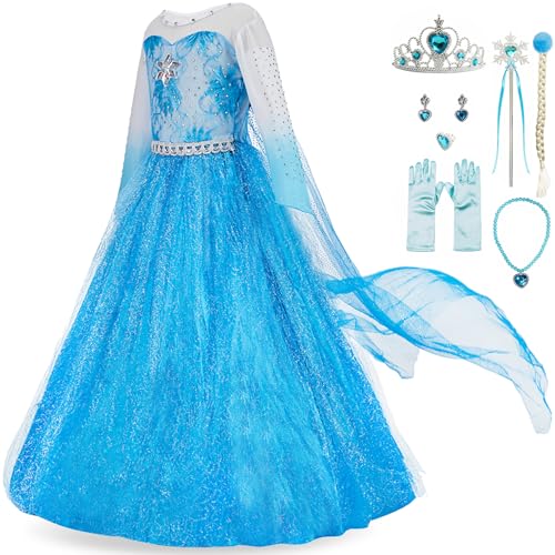 Funna Costume for Girls Princess Dress Up Costume Cosplay Fancy Party with Accessories Blue, 5T