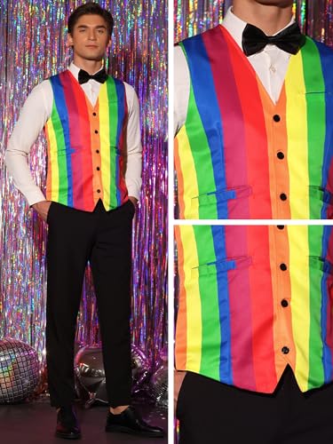 Lars Amadeus Rainbow Suit Vest for Men's Single Breasted V Neck Colorful Stripes Waistcoat4