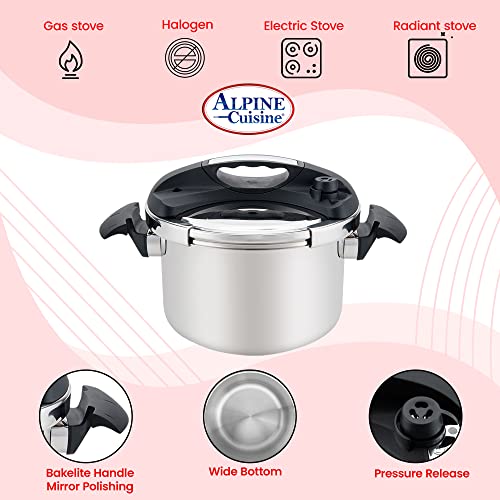 Alpine Cuisine Stainless Steel Pressure Cooker, for All Cooktops, Stove Top Pressure Cooker Used for Pressure Foodie or Steaming, Compatible with Gas & Induction Cooker, Dishwasher Safe (7 Liters) - Thumbnail 6
