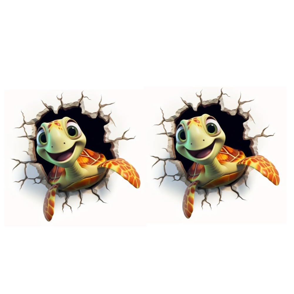 2-Pack Sea Turtle 3D Car Stickers 5.12x5.12 Inch - Weatherproof Vinyl Decals For Windows And Laptops