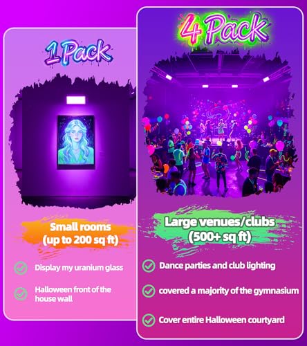Image of TigQiang 100W 4 Pack LED Black Light, Blacklight Flood Light IP66 Waterproof Outdoor with Plug Switch Cord for Halloween, Neon Glow in The Dark Party, Body Paint, Fluorescent Poster, Classroom Party