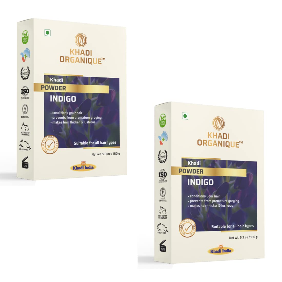 Khadi Organique Indigo Powder for Hair | Natural Black Hair Color | Fast Post-Henna Dye | Chemical-Free Indigo Leaf Powder | Herbal Hair Treatment - 150g (Pack of 2)-image-28