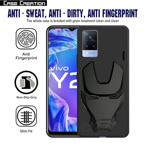 Image of COVERLY Official 3D Touch Feel Trending Avengers Logo Mask Soft Rugged Grip Silicone Iron Man Super Power Cartoon Movie Engraved Silicone Matte Back Cover for Vivo Y21A (2019) -HD Black Avenger