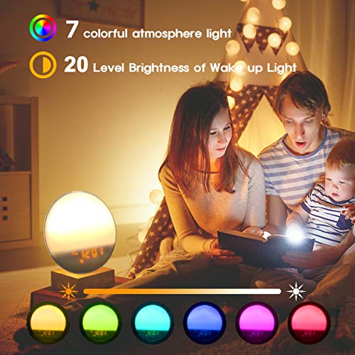 LATME-Sunrise-Alarm-Clock-Wake-Up-Light Compatible with Alexa Google Home with Colored Sunrise Simulation and Sunset Fading Night Light for bedrooms,FM Radio,4 Alarms with Snooze Function (White-G1)