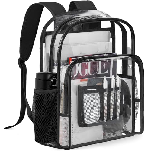 WELIDAY Clear Backpack Heavy Duty PVC Transparent Backpack Large Capacity Bookbag for Work Travel Security (Black)