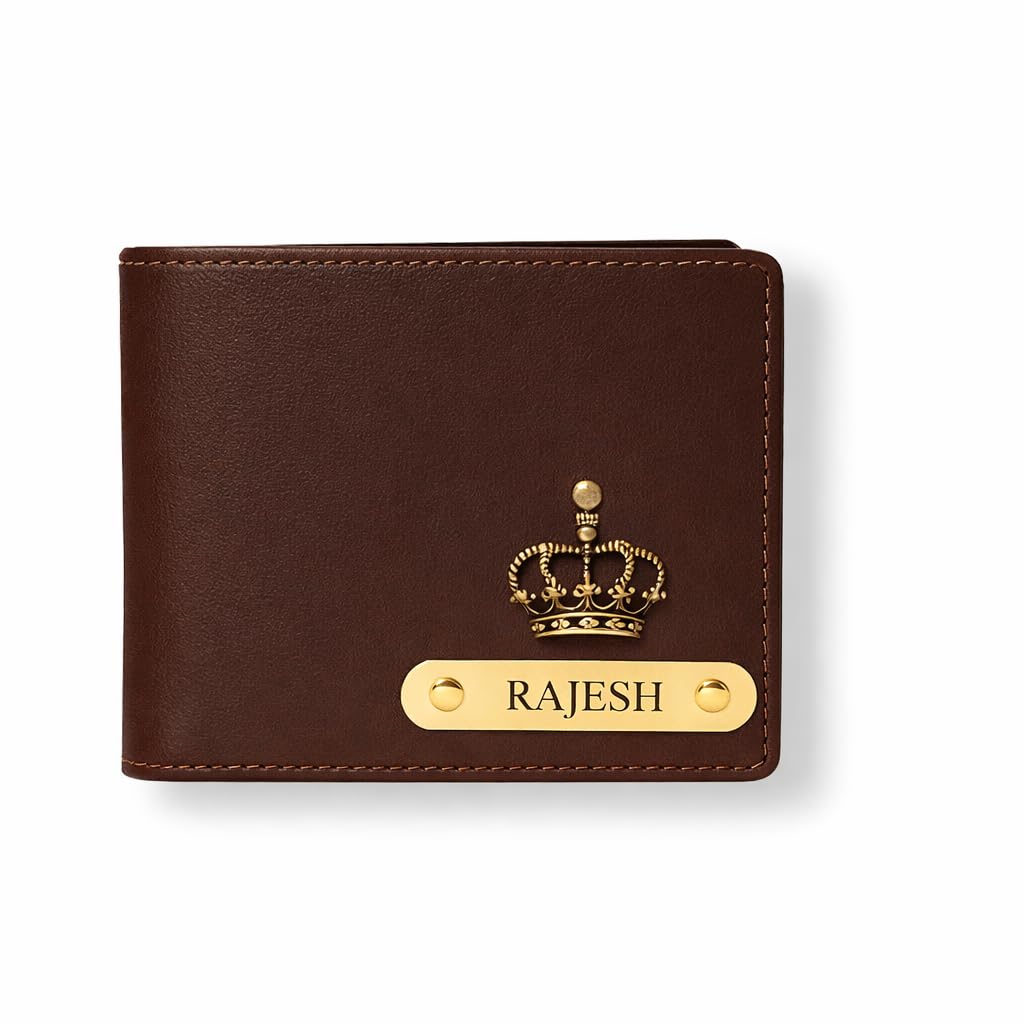 Engraved Name Wallet with Charm | Customized Men's Wallet with Name Tag and Charm | Gift for Men with Custom Nameplate