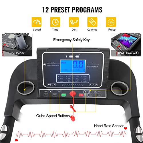 ISE Faltbares elektrisches Laufband für Fitness, 2.0 HP Motor bis 14 KM/H, Multifunktions-LCD-Display mit 12 Programmen… – Bild 4