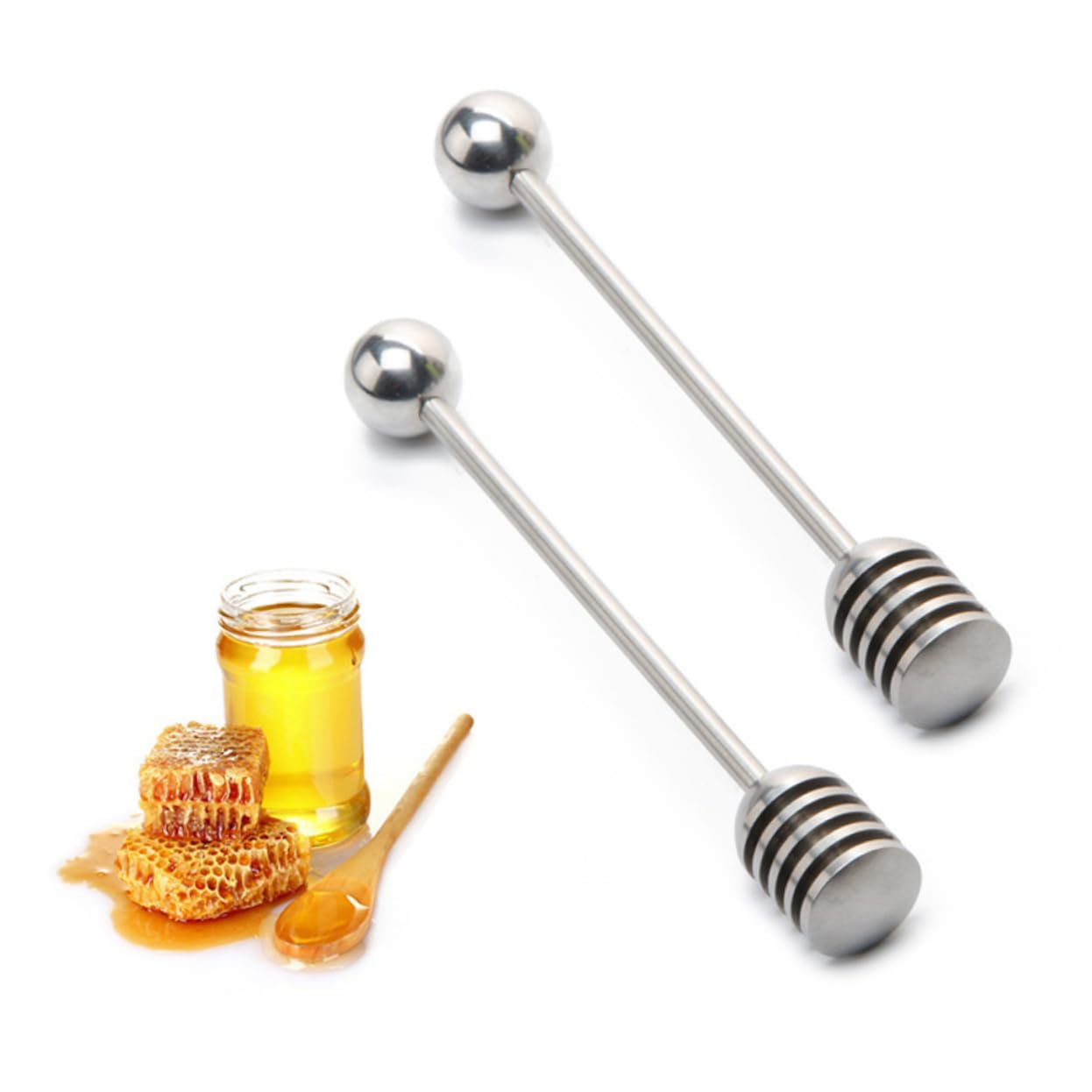 JECOMPRIS 2pcs Stainless Steel Honey Stirrer with Round Bead Honey Dipper for Syrup Viscous Liquids Easy to Clean Kitchen Utensil for Party Favors